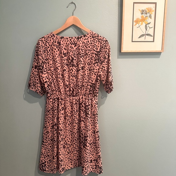 Aqua Pink Black Leopard Print Dress Small V Neck Short Sleeve A Line Pockets - Picture 7 of 12